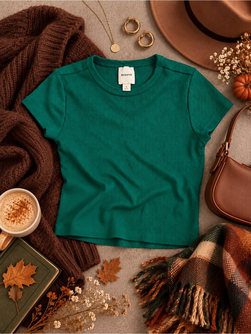 Maeve Anthropologie Emerald Green Ribbed Fitted Baby Tee Size S